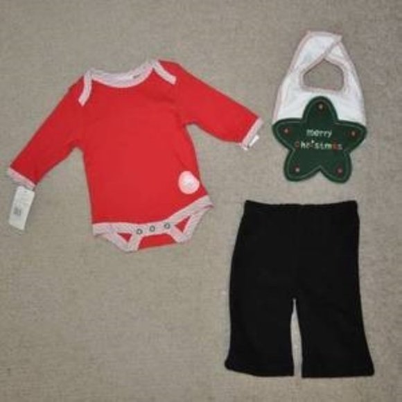 *Christmas Star Set 0/3 months Bon Bebe Red Bodysuit, Pants & Bib 3 Pc Unisex - Picture 1 of 7